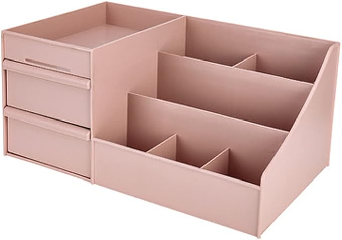 skin care organizer,Makeup Desk Organizer With Drawers,Countertop Organizer for Cosmetics,Vanity brush with Holder for Lipstick, Brushes, Eyeshadow, and Jewelry Desktop Finishing Dresser (Pink)