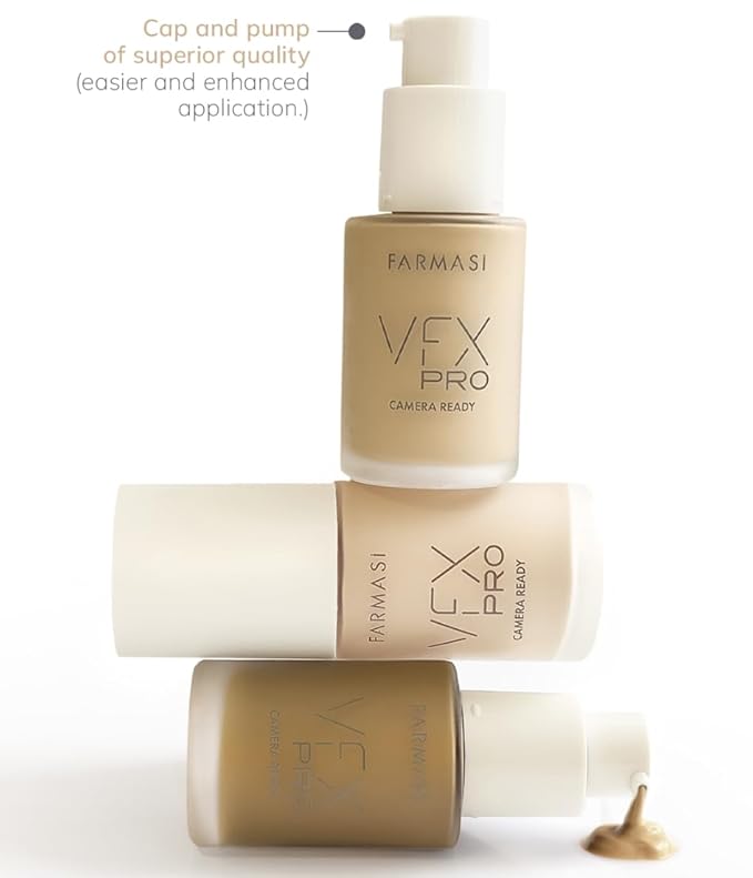 FARMASi Vfx Pro Foundation, Full Coverage Liquid Cream, Lightweight Long Lasting Coverage, Breathable Skin Moisturizer with Color True Matte Blending, Face Makeup, 1 fl. oz / 30 ml - Porcelain 05