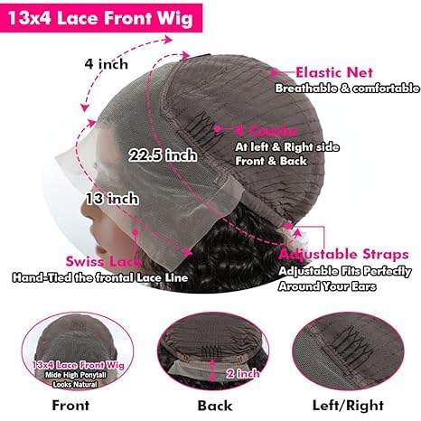 13x4 Deep Wave Lace Front Wigs Human Hair 180 Density HD Full Lace Frontal Wigs Pre Plucked Bleached Knots Curly Human Hair Wig with Baby Hair 20 Inch Wigs for Black Women