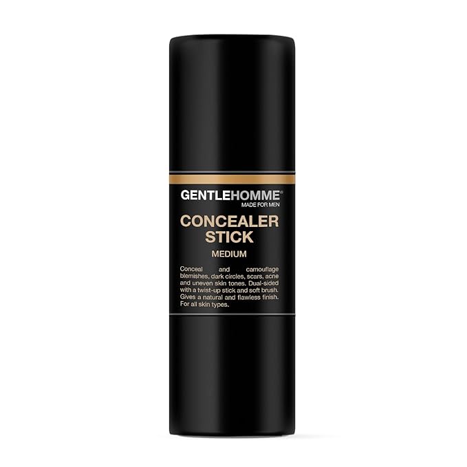 Concealer Stick with Brush for Men - Eraser Dark Circles - Men’s Multi-Use Concealer - Dual Sided Full Coverage Concealer Pen with Soft Brush - Buildable Coverage Makeup - All Skin Types - (Medium)