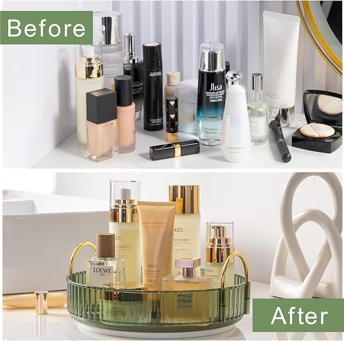 360° Rotating Makeup Organizer, Bathroom Make Up Spinning Holder Rack, Large Capacity Cosmetics Storage Vanity Shelf Countertop, Fits Cosmetics, Perfume, Skincare, Lipsticks(1 Tier, Green)