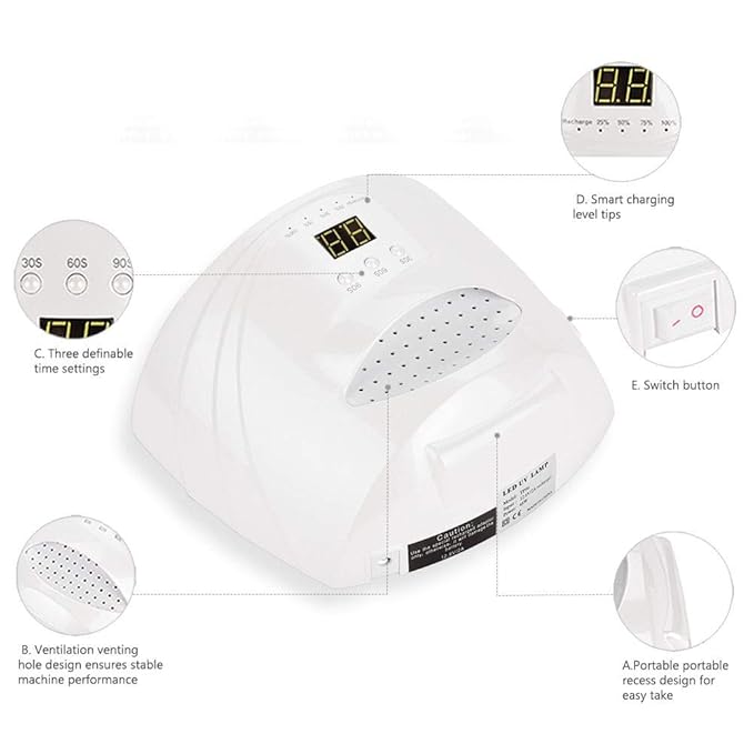 ZJchao 48W LED Nail Gel Lamp, LED Nail Lamp Nail Dryer Machine with 3 Timer Setting Smart Sensor for Fingernail Gel Polish Curing Nail Art Painting Tools Nail Light Nail Curing Dryer (US Plug)