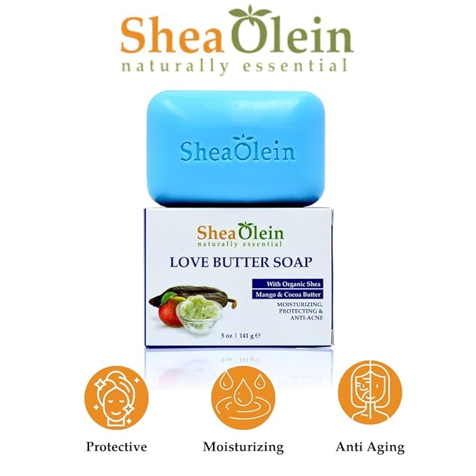Shea Olein Organic 5 oz Love Butter Soap with Shea Butter, Mango Butter & Cocoa Butter | Natural Bar Soap with Restoring and Anti-Aging Properties