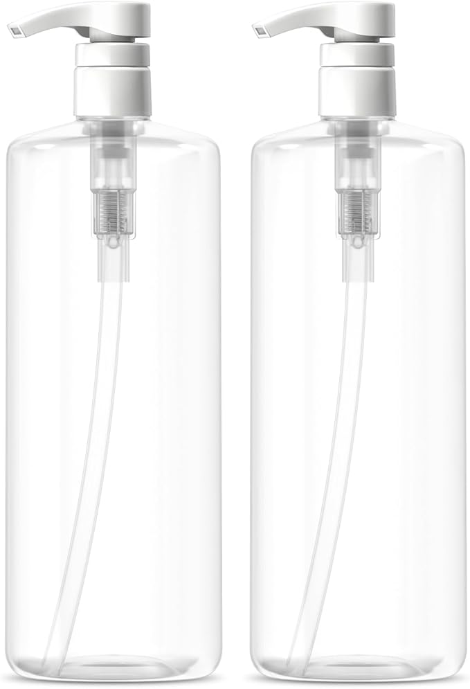 Bar5F Pump Bottle (2-Pack 32-Ounce 1-Liter) Empty for Shampoo Conditioner Body Wash Lotion BPA-Free Crystal-Clear