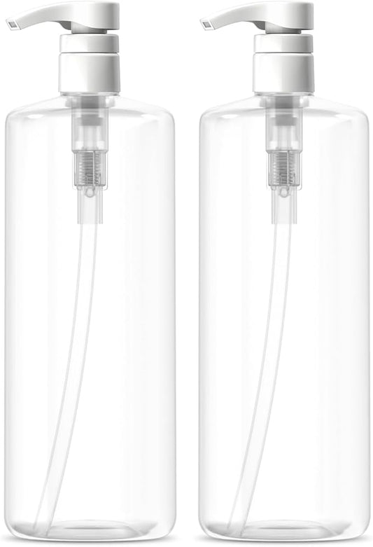 Bar5F Pump Bottle (2-Pack 32-Ounce 1-Liter) Empty for Shampoo Conditioner Body Wash Lotion BPA-Free Crystal-Clear