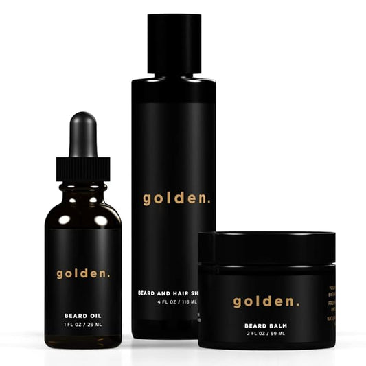 Golden Grooming Co. Everyday Beard Bundle – Complete Beard Care Set | Includes Beard Oil, Balm & Shampoo (Regular, Fresh)