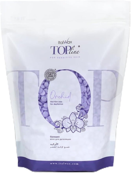 Italwax Top Line Orchid - 750g / 1.65lb - Hard wax beads for hair removal - Orchid fragrance - Synthetic formulation ideal for sensitive skins - Recommended for Bikini Area and Armpits