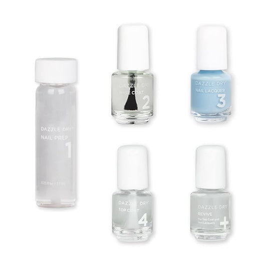 Dazzle Dry Mini Kit 4 Step System - Lotion, Please!, a light powder blue with gray undertones. Full coverage cream. (5 Piece Kit / 5 Manicures)