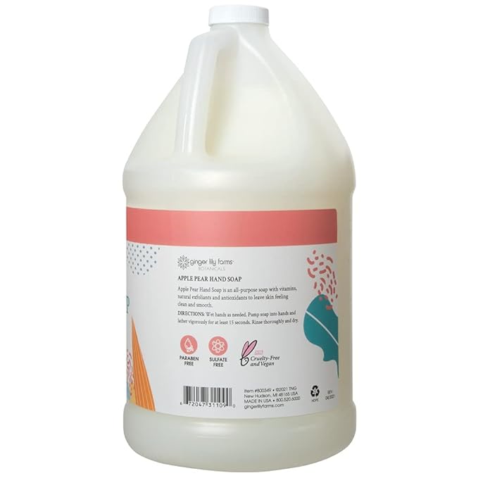 Ginger Lily Farms Botanicals All-Purpose Liquid Hand Soap Refill, 100% Vegan & Cruelty-Free, Apple Pear Scent, 1 Gallon (128 fl. oz.)