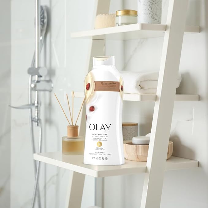 Olay Body Wash for Women, Ultra Moisture, 24hr Moisturizing, Hydrating & Refreshing, B3 Vitamin Complex, Free of Parabens & Phthalates, For All Skin Types, Cocoa Butter Scent, 22 fl oz (Pack of 4)
