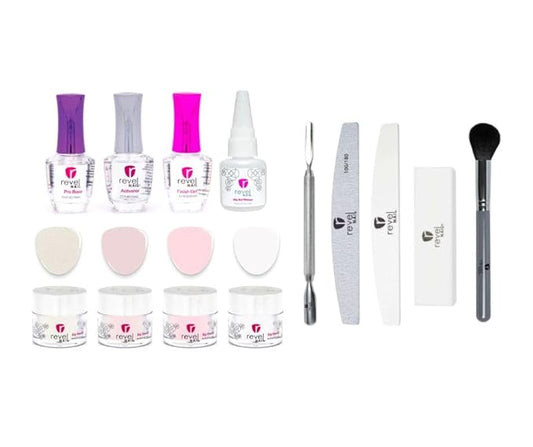 Revel Nail Dip Powder Starter Kit with Dip Powder Liquids & Tool Set, Fabulous in French