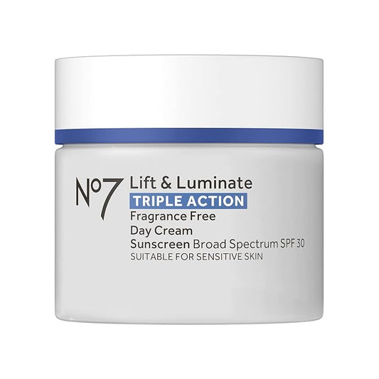 No7 Lift & Luminate Triple Action Face Cream - Fragrance Free Face Moisturizer with SPF 30 - Formulated with Anti Aging Collagen Peptides & Brightening Complex (1.69 Oz)
