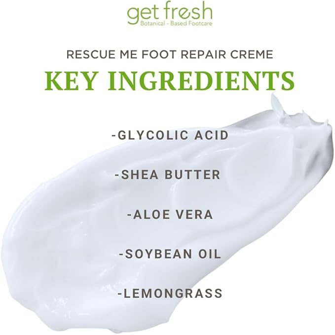 Get Fresh Rescue Me - Intensive Foot Cream for Dry Skin, Cracked Heels, and Calluses, with Shea Butter, Aloe, and Lemongrass, 170g