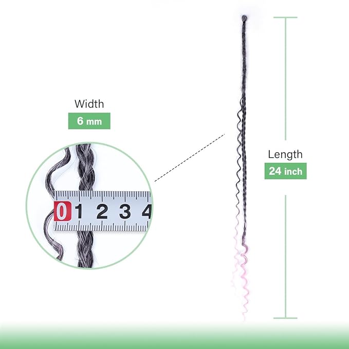 Single Dreadlock Extensions,24 Inch 30Stands Natural Black to Pink Dreads Set Synthetic Boho Braids Curly Hippie Style Dreads Handmade Dreads(24Inch Boho-30Stands,1B/Pink）