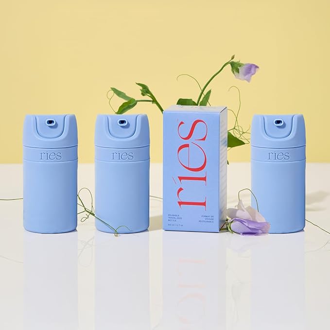 Starter Set Toiletry Travel Bottles – Set of 3 (1.7oz) Airless Pump Containers for Shampoo, Conditioner, Body, Face – Leak-Proof, TSA-Approved, Dishwasher Safe- (Runaway Blue)