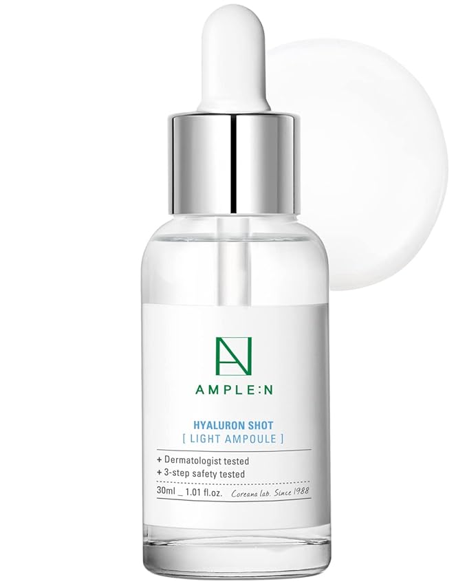 AMPLE:N Hyaluron Shot Light Serum - Korean Hyaluronic Acid Moisturizing Serum - Hydrate Oily and Combination Skin and Restore Vitality – Plumping, Refreshing, Anti Aging Ampoule, 1.01 fl.oz.