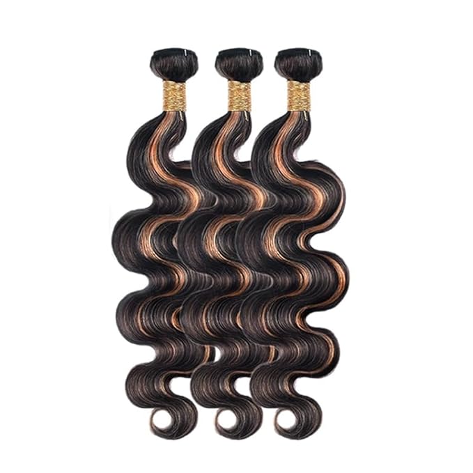 P1B30 Highlight Human Hair Body Wave Bundles Black Mixed With Light Brown Body Wave Bundles Brazilian Wavy Weave With Soft and Silky for Women 10 12 14 Inch