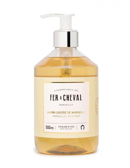 Fer à Cheval Savon Liquide De Marseille Soap, Organic Marseille Liquid Soap, French Shower Hand Soap Liquid, White Tea & Yuzu, 500ml/16.9fl oz