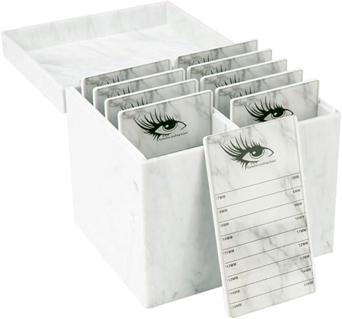 10 Layers Acrylic Eyelash Storage Box,Eyelash Holder Extension Tool,Makeup Organizer False Eyelashes Glue Pallet Holder, Grafting Eye lashes Close-Packed Display with 10 Pallets (Marble)