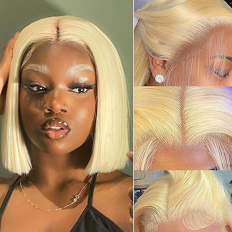613 Lace Front Wigs Human Hair 13x4 Straight Lace Frontal Wigs Human Hair Blonde Wig Pre Plucked With Baby Hair 180 Density Lace Front Human Hair 8 Inch