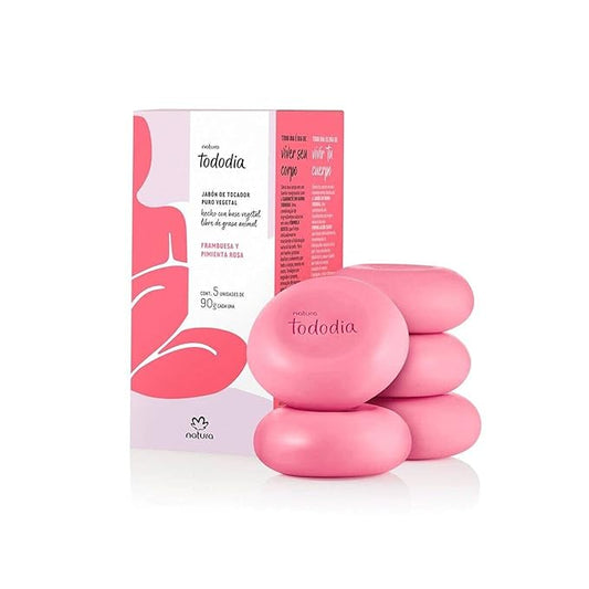 natura Tododia Framboesa e Pimenta Rosa Sabonetes em Barra Puro Vegetal 5 x 90 Gr Every Day Raspberry and Pink Pepper Vegetable Bar Soaps