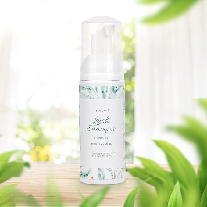 Eyelash Extension Cleanser 60ML Natural Lash Extension Shampoo Unscented Professional Eyelid Foaming Cleanser Paraben & Sulfate Free Non-lrritating with Salon and Home Care