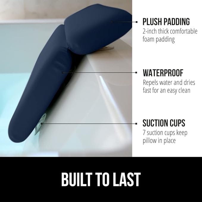 GORILLA GRIP Bath Pillow for Tub, Improved Suction Cups, Luxury Bathtub Pillows, Headrest for Neck and Back Support, Relaxing Home Spa, Hot Tubs and Bathroom Essentials, Gifts for Women, 2 Panel Navy