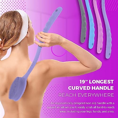Avilana Back Scrubber for Shower,19 inch Silicone Body Scrubber with Handle, Shower Back Scrubber for Men and Women, Back Brush for Shower, Loofah with Handle Shower Brush