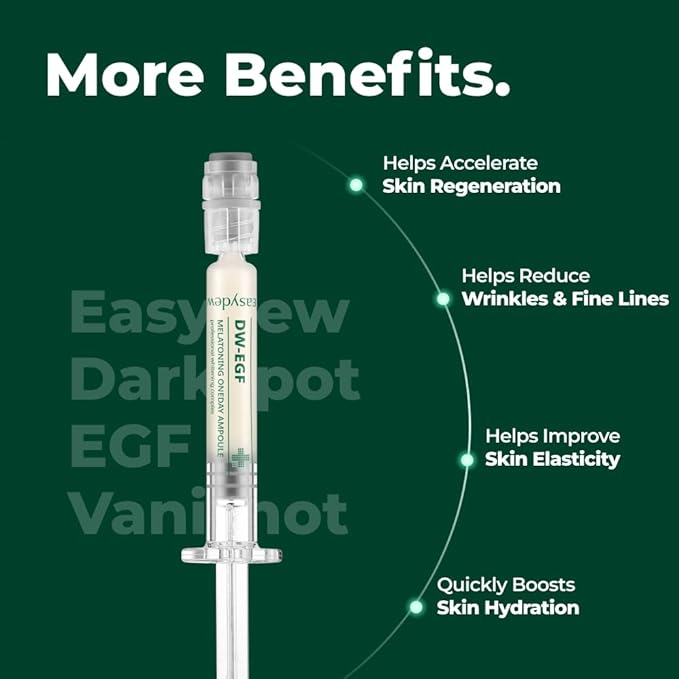 EASYDEW DW-EGF Melatoning One-Day Ampoule - Dark Spot Correcting Korean Facial Serum for Uneven Skin Tone & Dull Skin with EGF, Glutathione, Niacinamide - Age Defying Skincare, 0.03fl oz x 7ea