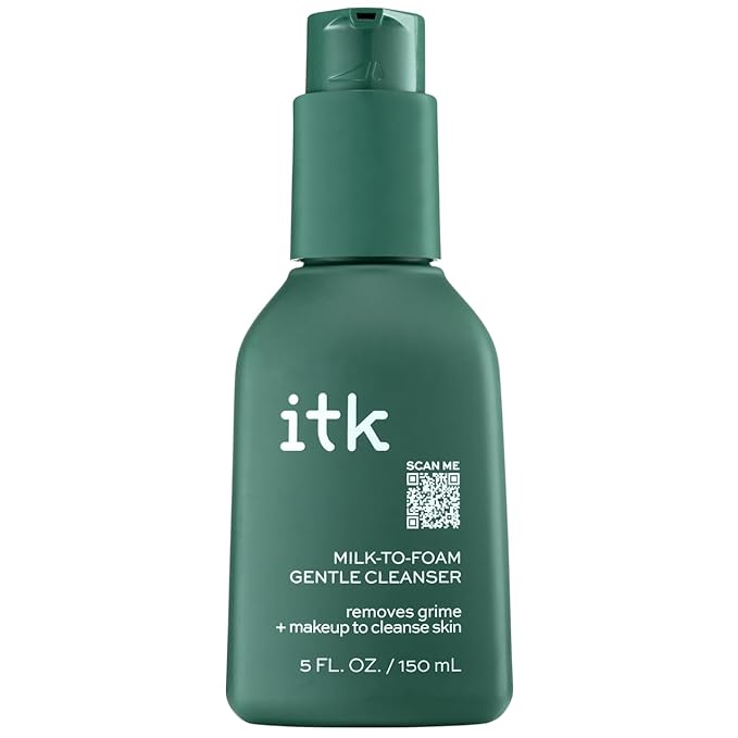 ITK Skincare 2-in-1 Milk-To-Foam Gentle Cleanser - Effective Face Wash + Makeup Remover with Vitamin B5, Pineapple + Coconut Enzymes for Radiant Skin - Cleanse, Remove Excess Makeup + Moisturize Skin