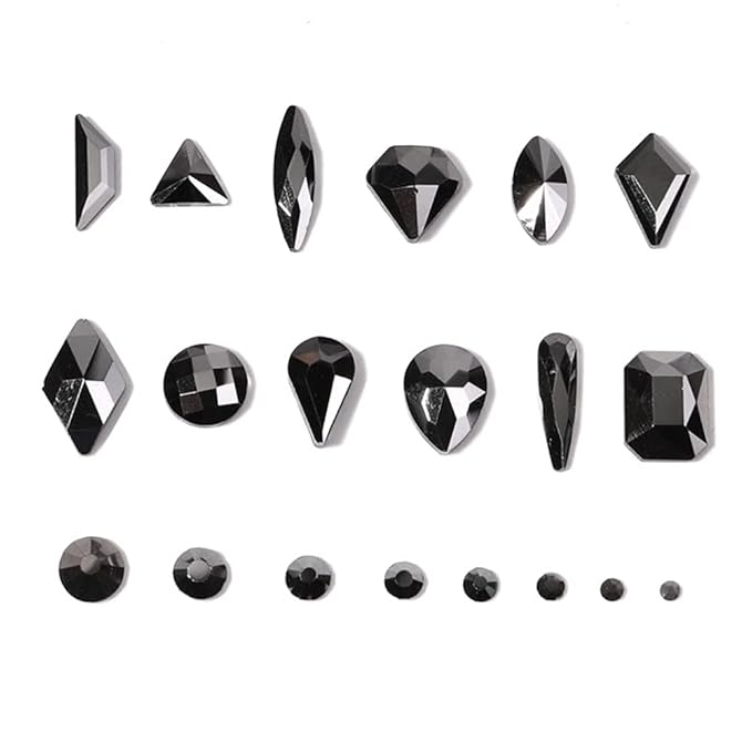 3100Pcs Nail Crystal Rhinestones Kit, Mix Shapes AB Glass, 3D Diamonds Flatback Crystals, with a Drill Pen, Nail Crystal Non Hotfix, Nail Art Decoration(Mineral Black)