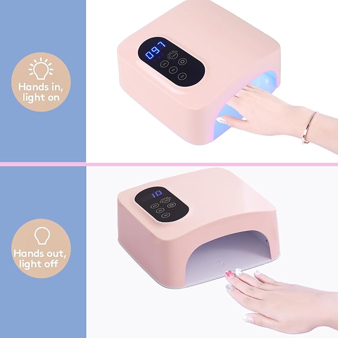 72W Cordless Led Nail Lamp, Rechargeable Nail Dryer, Portable Gel UV Led Nail Light with 4 Timer Setting Sensor, Professional Gel Nail Lights Nail Art Manicure Tools for Home and Salon