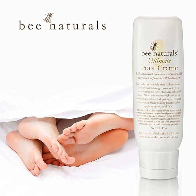 Bee Naturals Ultimate Foot Cream 4 Oz – Deep Hydration for Dry, Cracked Heels & Calluses – Enriched with Shea Butter, Avocado Oil & Therapeutic Essential Oils – Non-Greasy, Soothing properties