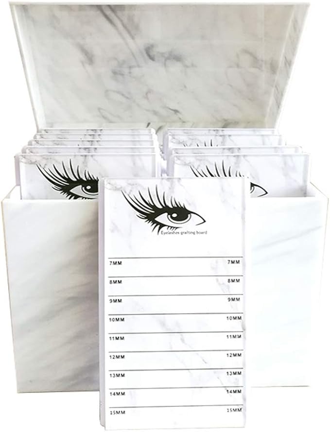 10 Layers Acrylic Eyelash Storage Box,Eyelash Holder Extension Tool,Makeup Organizer False Eyelashes Glue Pallet Holder, Grafting Eye lashes Close-Packed Display with 10 Pallets (Marble)