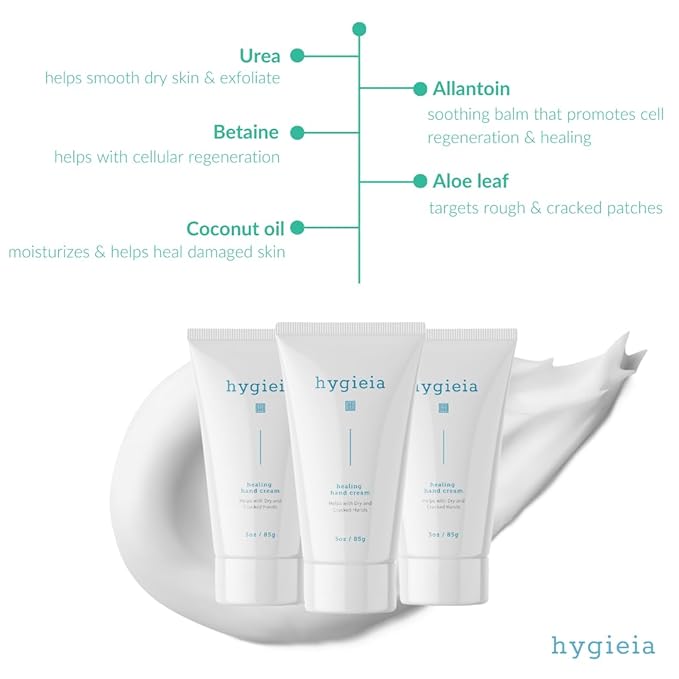 Hygieia Crepey Hand Repair Cream – Day/Night Hand Repair Cream for Thin, Dry Skin & Cracked Hands – Deeply Nourishing Shea Butter & Aloe Leaf – Non-Greasy, Fast Absorbing Anti-Aging , 3 Oz (Pack of 3)