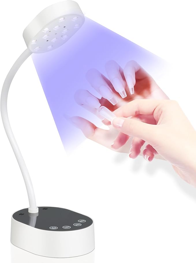 Smart Sensing UV Nail Lamp-Equipped with LED Dual Light Sources(365+405nm) for 10-Second Rapid Curing.Features Three Timing Settings,Rechargeable,and a 360-degree Adjustable Neck.