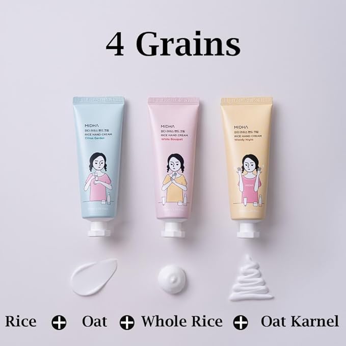 MIDHA Rice Hand Cream Set, non-sticky but fresh finishing, highly moisturizing, perfumed