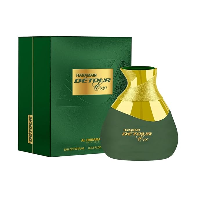 Al Haramain Detour Eco for Unisex - Arabian Perfume for Women and Men - Long Lasting Arabic Cologne - Woody Spicy Fragrance - Eau de Parfum - 3.33 oz