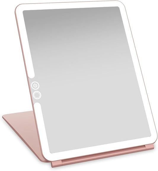 Eclipse LED Lighted Travel Vanity Makeup Mirror | 3 Colour Light, Compact, Portable, Lighted, Rechargeable, Illuminated Mirror | Perfect for Travel, Makeup & Beauty Needs | Rose Gold