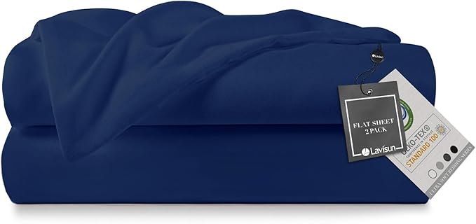 Lavisun Flat Sheets 2 Pack,Hotel Quality Flat Bed Sheets,Brushed Microfiber Bed Sheets, Bulk Sheets for Massage, Home, Dorm (Navy Blue,Twin)