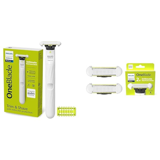 Philips Norelco OneBlade Intimate Pubic and Personal Body Groomer, QP1924/70 + Philips Norelco OneBlade Intimate SkinProtect Replacement Blade 2 pack, QP229/80