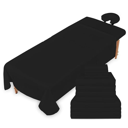 Massage Table Sheets Sets – 4 Set Bundle, 120GSM Double Brushed Microfiber, Premium Massage Sheets Sets, Spa Bed Sheets for Esthetician, Wrinkle & Oil Resistant, Black