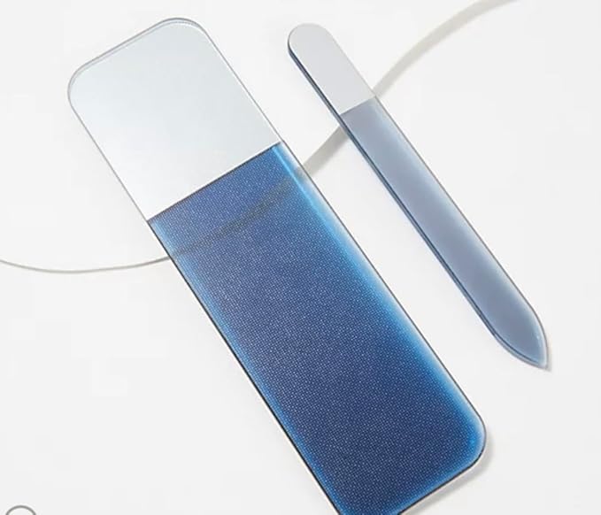 Spa-Rific 2pc Nano File Set: Professional Heavy Duty Glass Nail Files with Case Kit - Reusable Crystal Fingernail Manicure and Pedicure Tools for Men, Women, and Adults - Navy