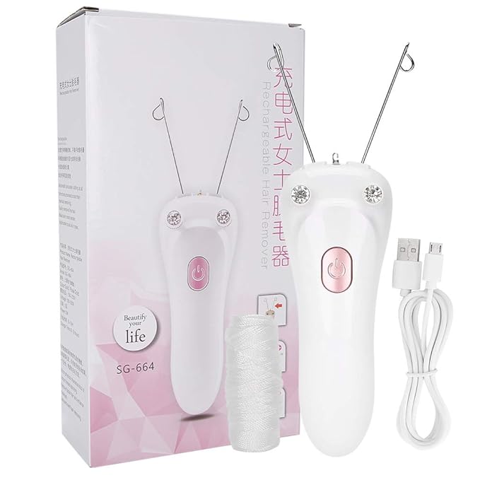 Threading Hair Removal, Facial Hair Remover Electric Face Eyebrow Threading Epilator USB Charging Cotton Thread Depilation Machine Device for Women Girls Ladies ()