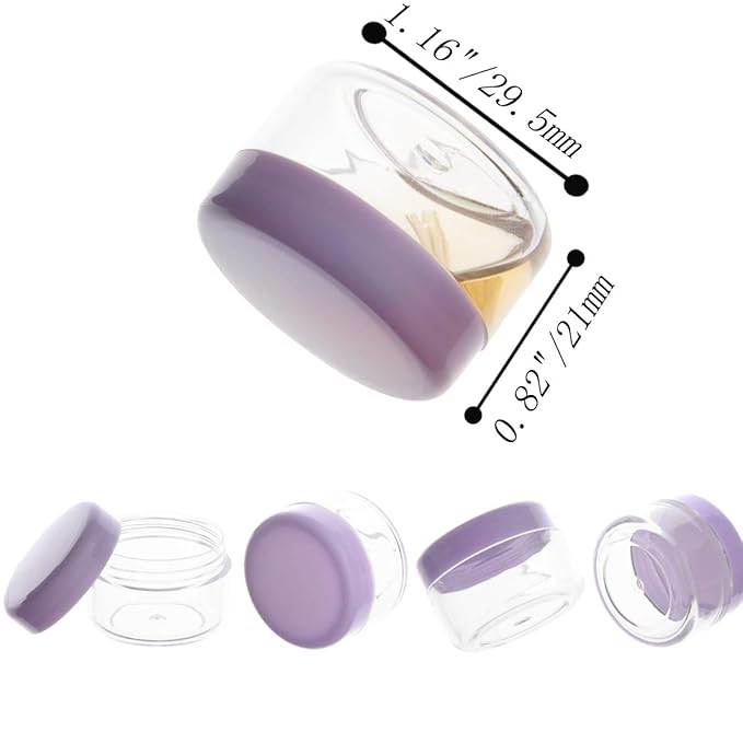 ZEJIA 5 Gram Sample Containers with Lids, Mini Makeup Containers, Empty Plastic Travel Cosmetic Containers with Labels(25 Count, Purple Lid)