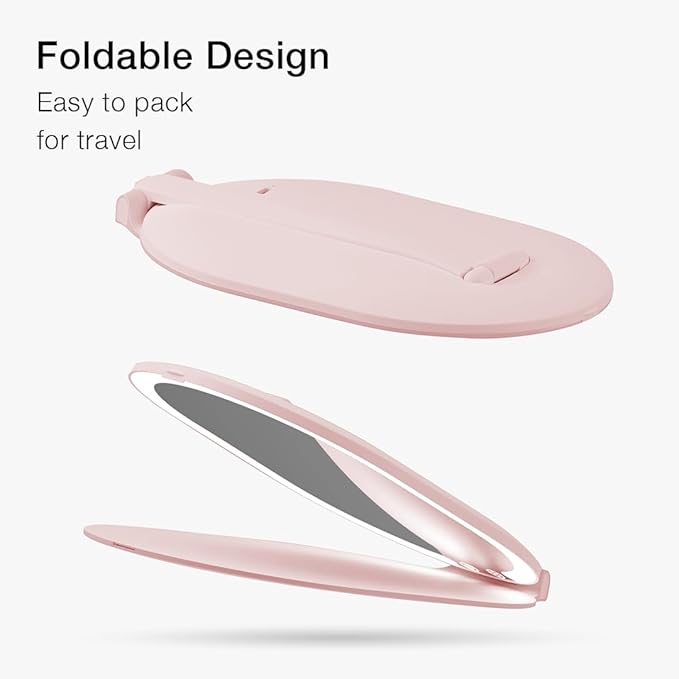 Fancii LED Rechargeable Portable Makeup Mirror with 3 Color Light Settings & 10x Magnetic Magnifying Mirror – Ultra Slim, Foldable Travel Vanity Mirror, 1500 mAh Battery, Height (Pink)