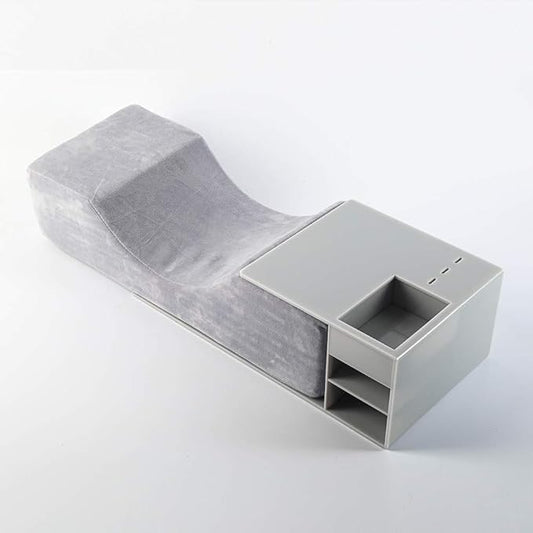 Eyelash Extension Neck Pillow With Acrylic Shelf Organizer Stand, Velvet Warm Lash Extension Grafting Pillow Makeup Tool Display Cabinet Shelves - Grey Shelf + Grey Pillow(Velvet Pillowcase Updated)