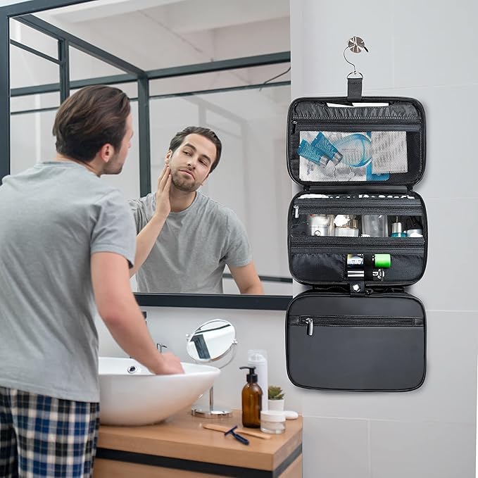 BAGSPRITE Large Hanging Toiletry Bag for Men and Women - Water-Resistant Travel Toiletry Bag - Makeup Cosmetic Bag Travel Organizer for Accessories, Shampoo, Full-size Container