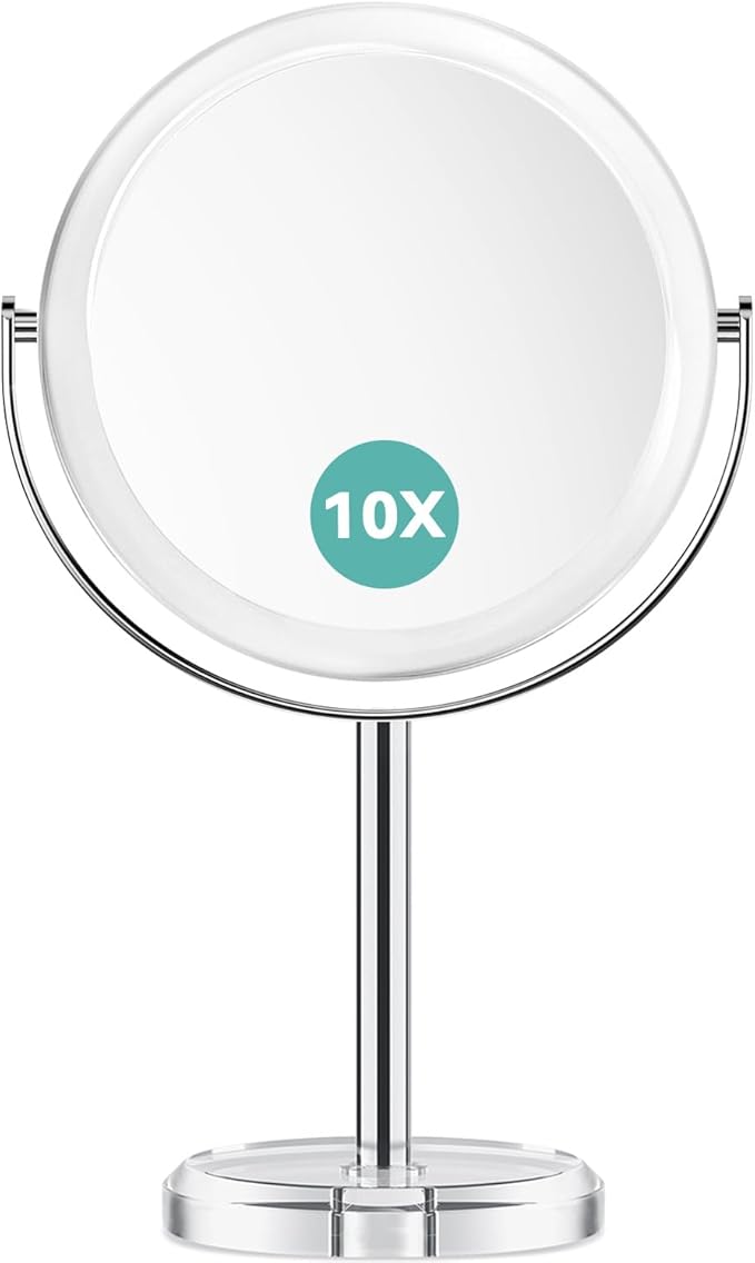 10X Magnifying Makeup Mirror, Double Sided 1X/10X Magnifying Mirror, Tabletop Magnified Vanity Mirror with Magnification, 360° Rotation, Stand for Dressing Table, Bathroom, Bedroom