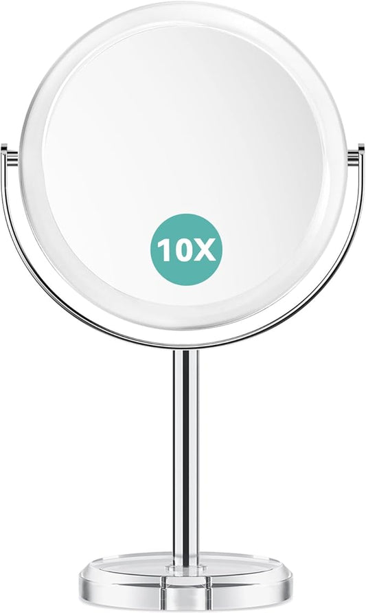 10X Magnifying Makeup Mirror, Double Sided 1X/10X Magnifying Mirror, Tabletop Magnified Vanity Mirror with Magnification, 360° Rotation, Stand for Dressing Table, Bathroom, Bedroom